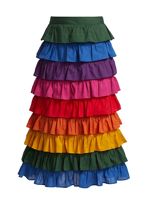 Colorblocked Tiered Midi Skirt